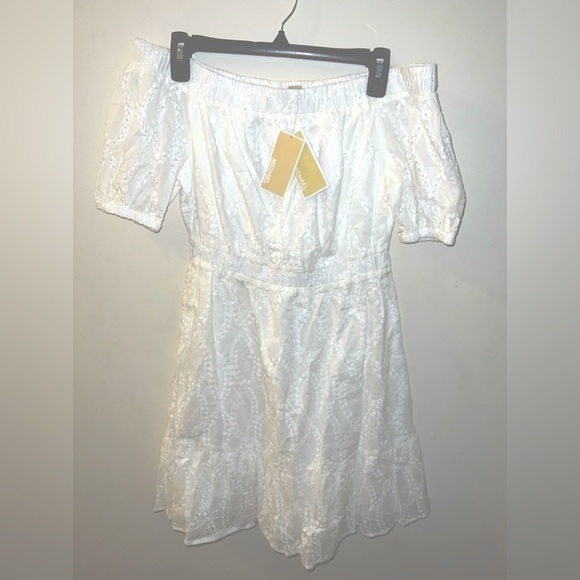 MICHAEL MICHAEL KORS WHITE Eyelet-Embroidered Off-the-Shoulder Dress SIZE XS NWT - Picture 2 of 4